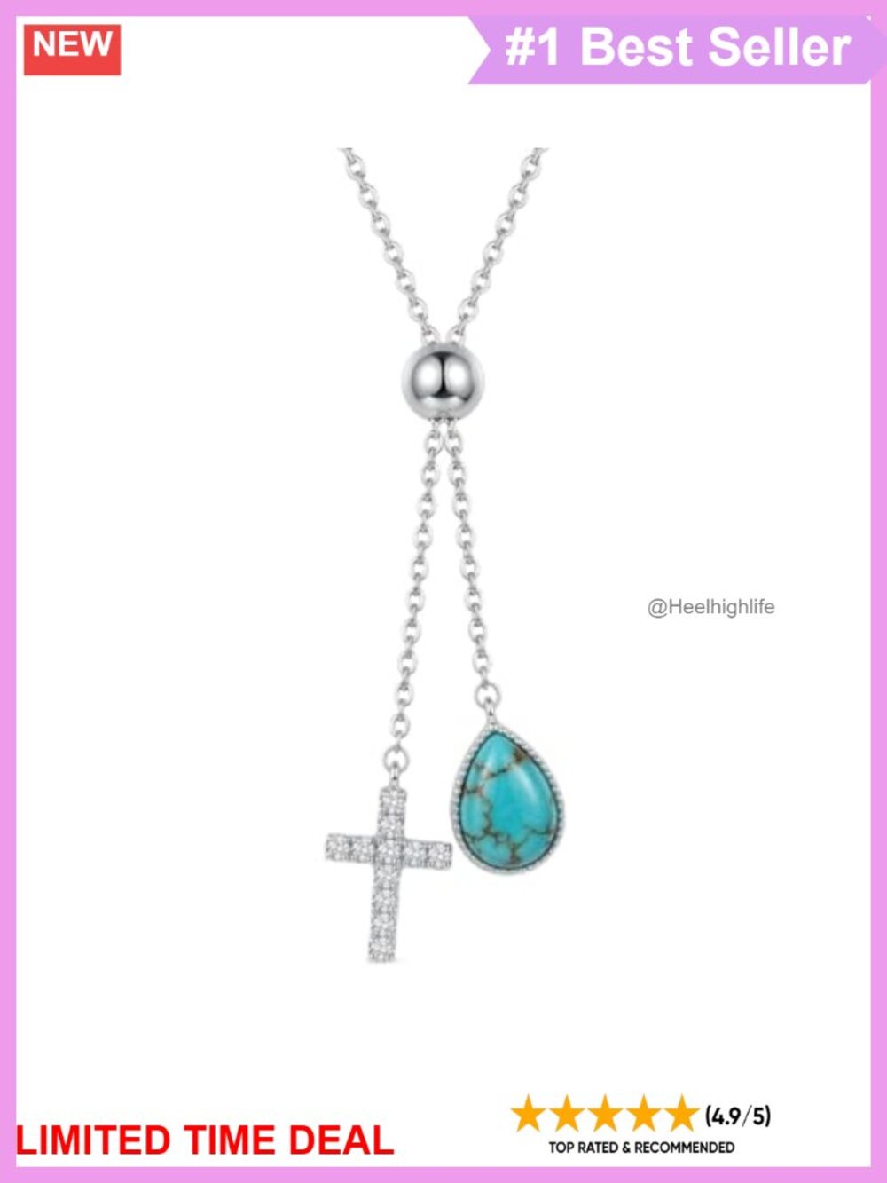 925 Sterling Silver Turquoise Cross Y-Necklace Pendant CZ Gift for Her